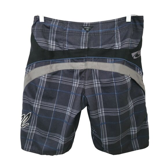 ONeill Plaid Board Shorts Mens Size 32 Black/Gray/Blue Surf Swimwear Beach - Picture 2 of 10